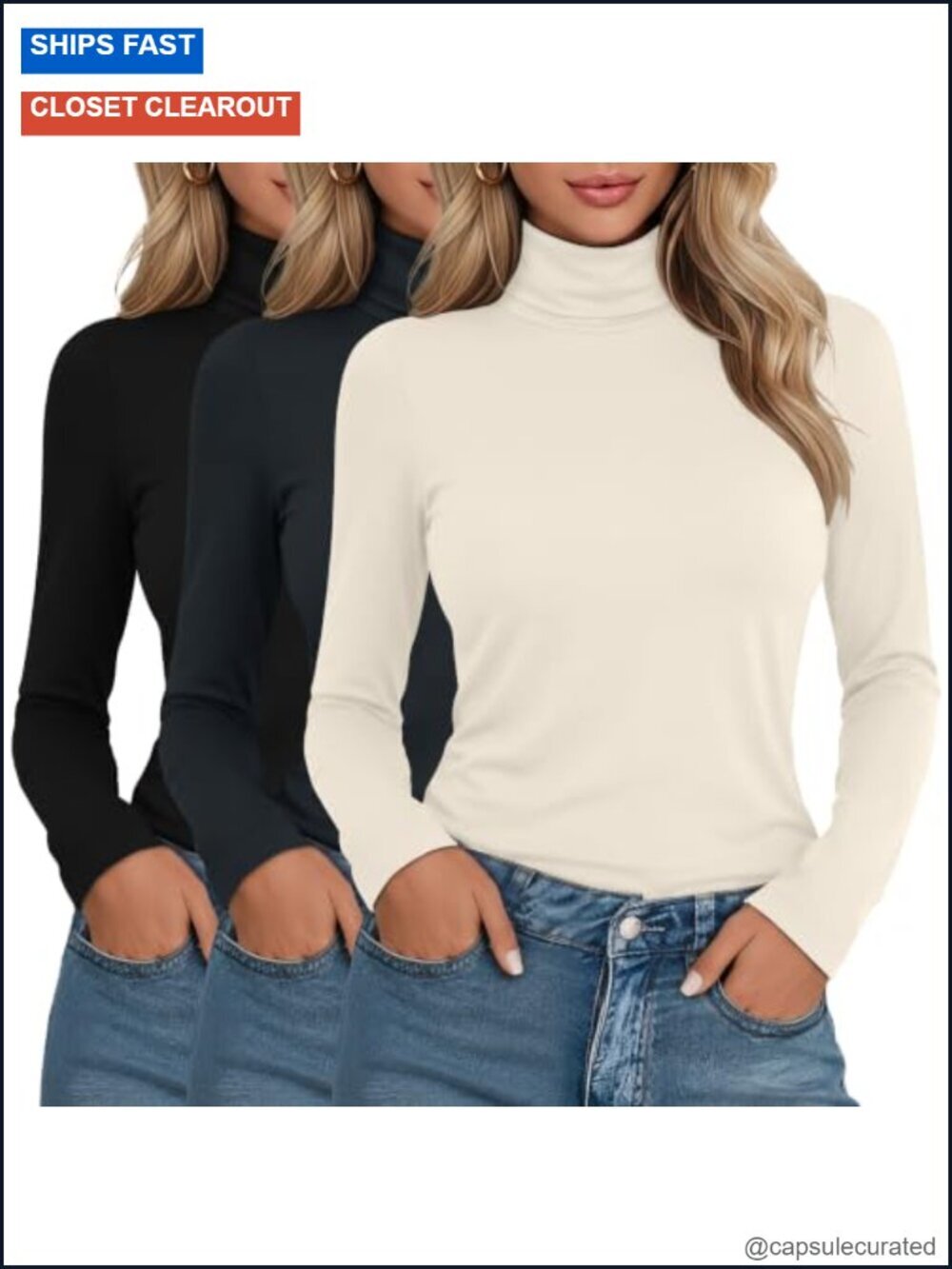 3 Pack Women's Cotton Turtleneck Long Sleeve Shirts Stretch Undershirt